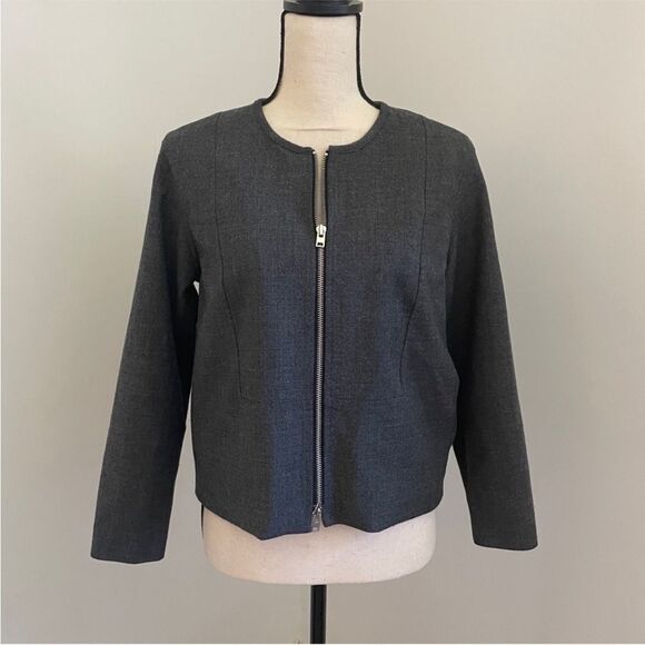 J Crew Full Zip Wool Jacket Size 00 Bib Coat Gray Old Money XXS Preppy Academia - Picture 2 of 12